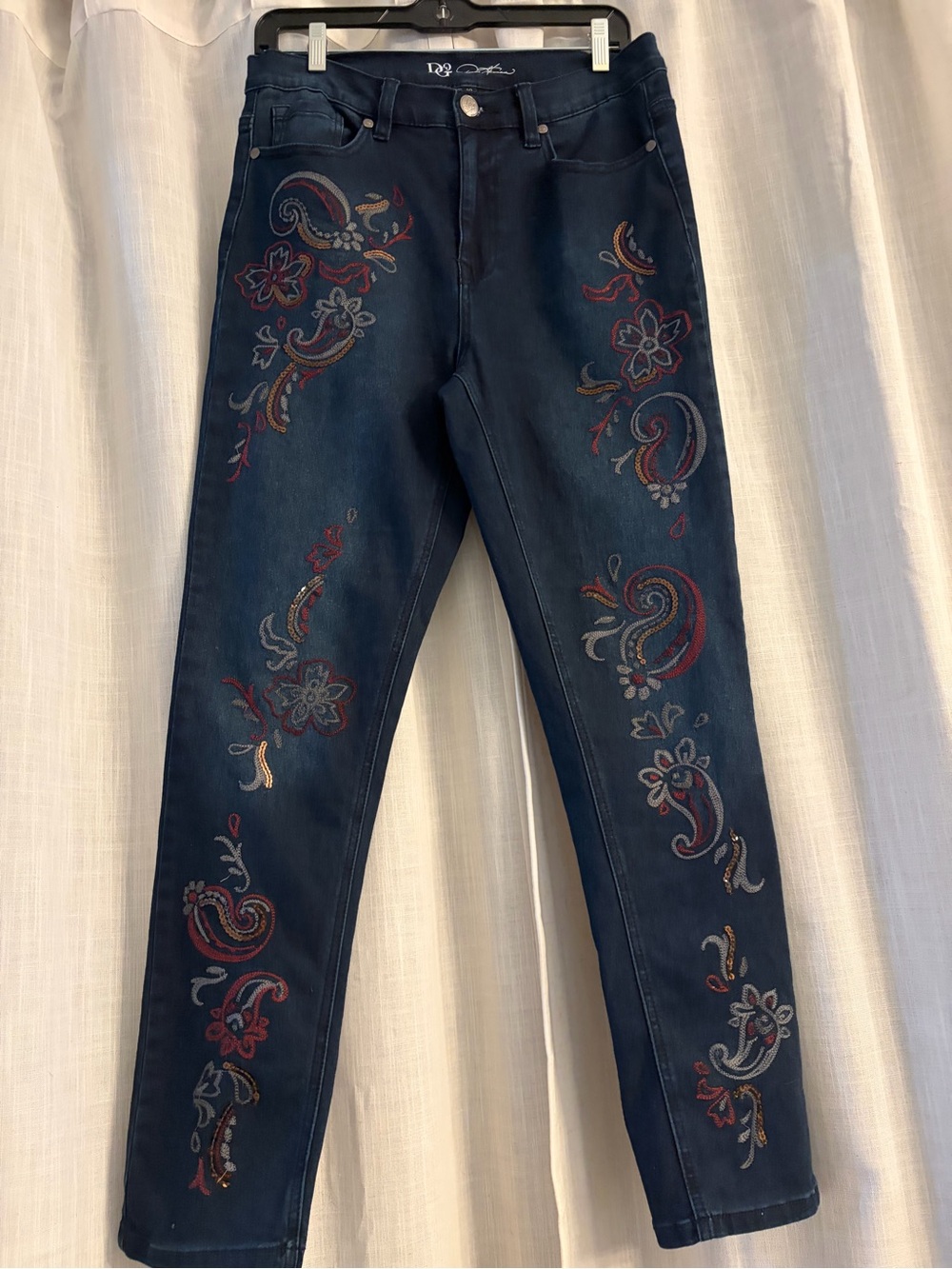 D2G Diane Gilman Embroidered Dark Blue Women’s Jeans - Signature Size 10